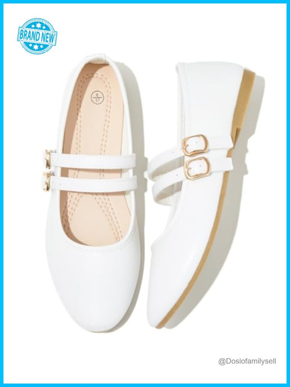 Mary Janes Ballet Flats Faux Leather Buckle Strap Round Toe Adjustable